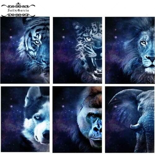 Abstract Galaxy Wall Art Canvas Painting Animals Poster Tiger Lion Dog Chimpanzees Elephant Leopard Wolf Pictures Home Decor