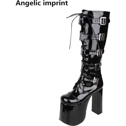 Angelic imprint mori girl Women motorcycle punk boots lady high heels lolita shoes woman princess dress party pumps 15cm 33-47