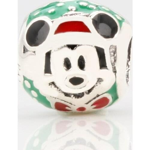 Bewill S925 Sterling Silver Christmas Mickey Beads Fit Original Bracelet Necklace DIY Jewelry