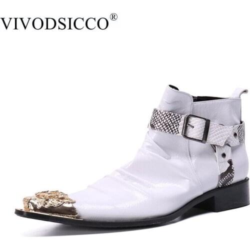 British Retro Men Boots Microfiber White Men Motorcycle Boots Casual Shoes Male Fashion Buckle Quality Zapatillas