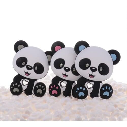 BPA Free 5pcs Panda Silicone Rodent Baby Teether Food Grade Sensory Toys DIY Newborn Teething Pacifier Clip Chain Pendant Animal