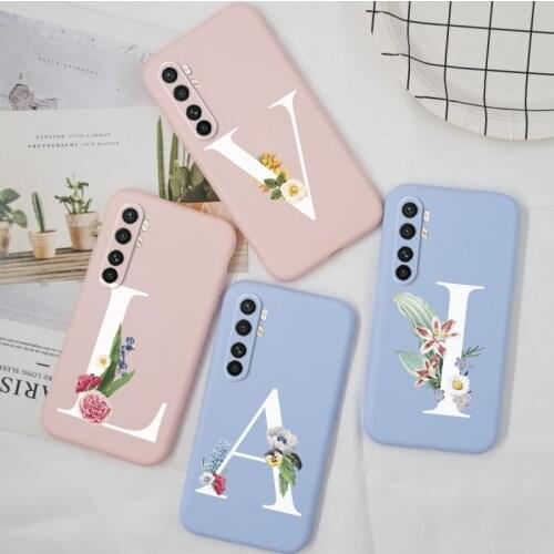 Letter Flower Case For Xiaomi Mi Note 10 Pro Lite Case Cover Silicone TPU Alphabet For Xiomi Mi Note10 Lite Matte Case Bag