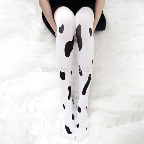 Anime cosplay Printed Stockings Lolita Japanese lady over knee stockings cow spot print sexy Stockings