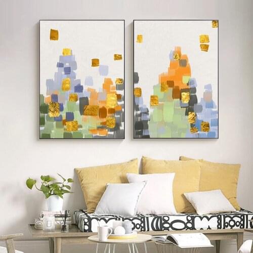 Colorful Mosaic Pattern Poster and Print Abstract Landscape Canvas Painting Scandinavian Wall Art Pictures for Living Room Decor
