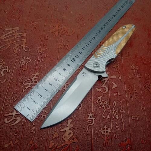 D2 Tactical Folding Survival Knife Ball Bearing Made of aluminum alloy 3D sculpture Handle Survival Hunting Combat EDC Tools