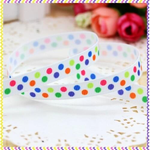 DHK 3/8'' 5yards dots printed grosgrain ribbon headwear hair bow diy party decoration OEM Wholesale 9mm E1236
