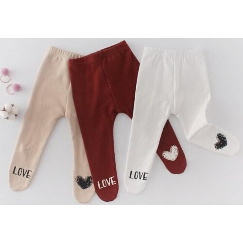 Baby Girl Full Length High Elastic Sweet Style Solid Color Love Heart Letters Print Design Casual Leggings Cotton PP Leggings
