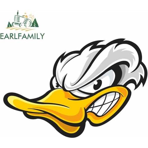 EARLFAMILY 13cm x 13cm Angry White Duck Head Cartoon Funny Car Stickers RV VAN 3D DIY Fine Decal Bumper Trunk Truck Graphics