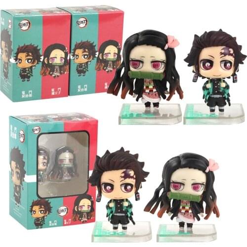 7-7.5cm 2pcs/set Anime Demon Slayer Kimetsu no Yaiba figure Q posket Kamado Tanjirou Nezuko PVC Action Figure Model Doll Toys