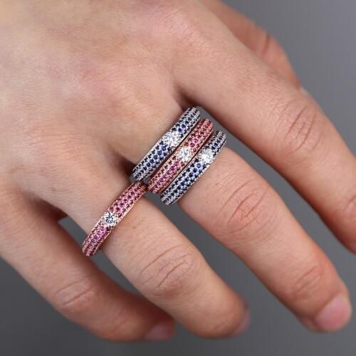 Elegant 2 Colors Rhinestone Crystal Ring Wide band Love Rings For Women Wedding Engagement Jewelry Gifts