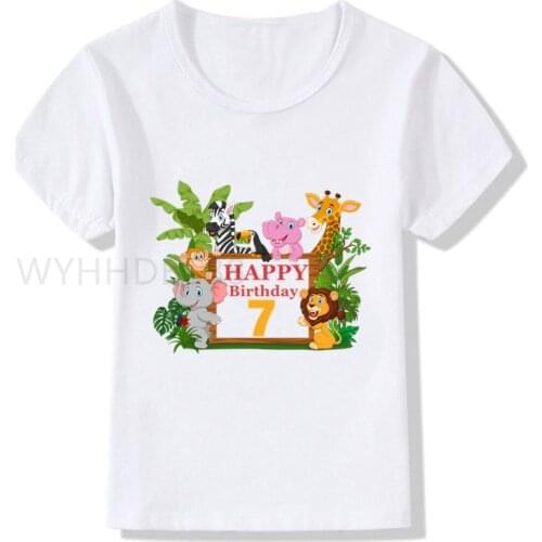 1-10 Boys Animals Birthday Number Print T Shirt Children Birthday Party Boy T-shirts Boy&Girl Funny Gift Tshirt Present
