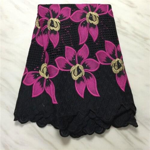 Hot sale black swiss voile lace in switzerland latest african lace fabric swiss lace fabric 5yards cotton fabric for dress