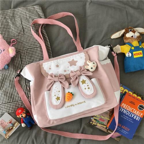 Japanese Fashion Cute Moon Stars Rabbit Ears Bag Girly Cartoon Canvas Bags Cosplay Gothic Lolita Single Shoulder Messenger Bag