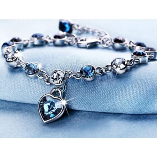 Exquisite Love Shape Weight Loss Bracelet 925 Pure Silver Blue Crystal Bracelet Magnetic Therapy Burning Fat Health Jewelry