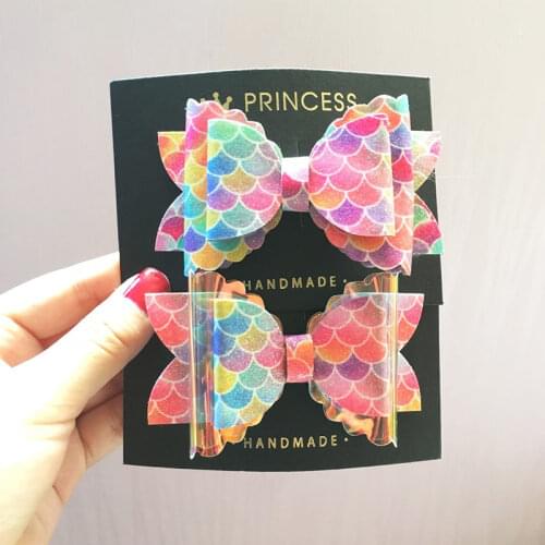 Adorable Mermaid Girls Hair Bows Double Layer Transparent Laser Hair Clips Hairpins Kids Barrettes Headwear Accessories
