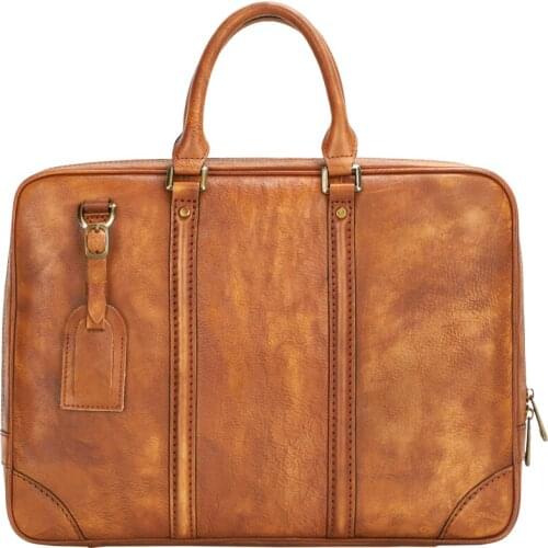 Fashion vintage genuine leather shoulder bag business laptop briefcase men