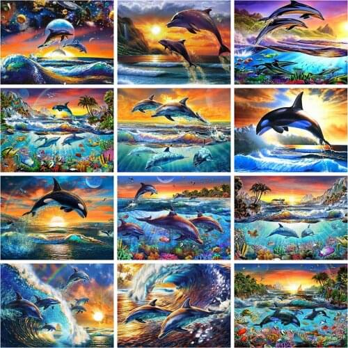 Square/Round Diamond Diy Diamond Painting Dolphin Embroidery Set Animal Picture Cross Stitch Set Home Decoration Birthday Gift
