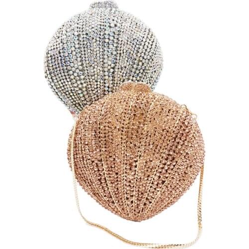 The Newest Design AB silver Crystal Bags Fan Shell Party Purse Women Handbags Bridal Wedding Evening Bags SM106