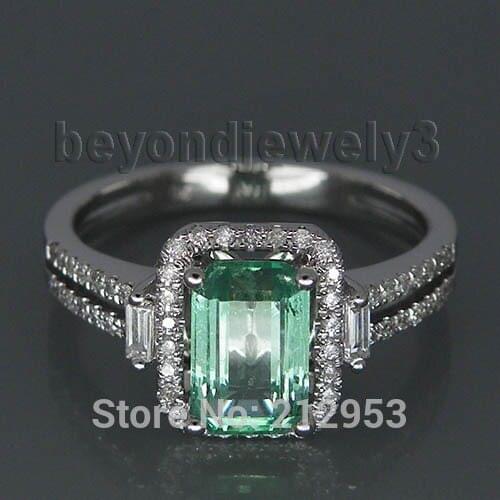 New Vintage 100% Natural Emerald Engagement Ring Solid 14K White Gold Ring For Women