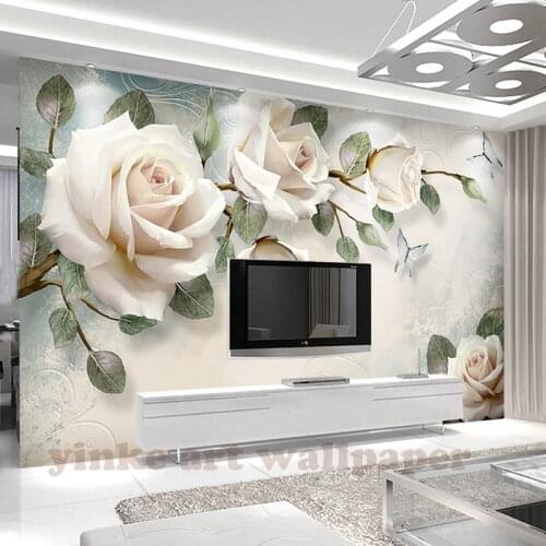 Custom Photo Wallpaper painting 3D white rose Flowers Wall Murals Living Room TV Sofa Backdrop Wall Paper Modern Home Decor Room