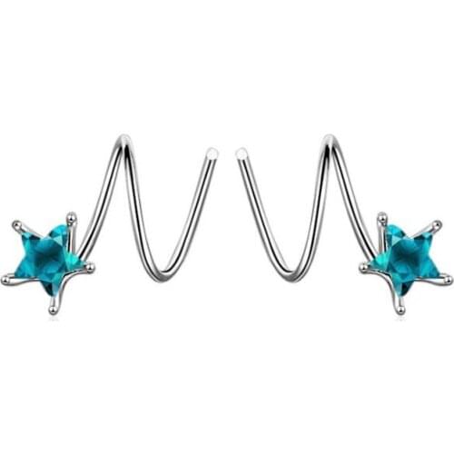 KOFSAC New 925 Silver Earring Charming Blue Crystal Star Cartilage Non Perforated Ear Clip Earrings For Women Fine Jewelry Gift
