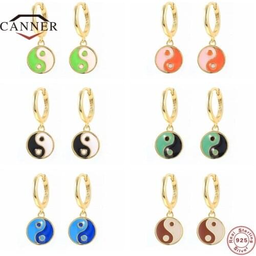 CANNER 925 Sterling Silver Yin Yang Pendant Drop Earrings for Women Men Gift Piercing Ear Buckle Dangle Earings Fine Jewelry