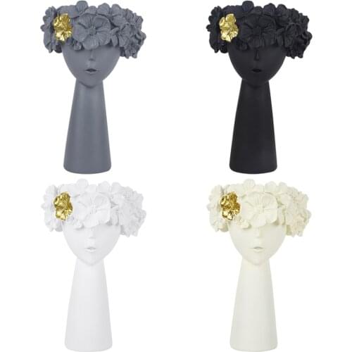 Nordic Resin Girl Head Indoor Plants Pot Tall Bud Flower Vase Statue Dried Flowers Pot Sculptures Living Room Decoration