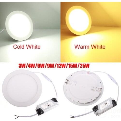 1pcs Free shipping 2017 Dimmable Led Panel Light 3W 4W 6W 9W 12W 15W 25W Round With Power Adapter AC110-220V Ultra thin