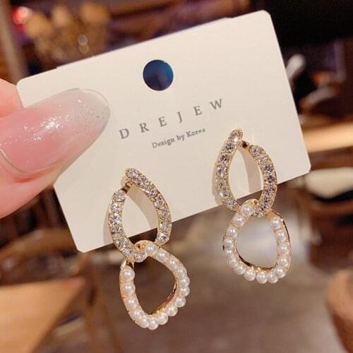 TIMEONLY Statement Imitation Pearl Hollow Chunky Chain Dangle Earring Shiny Crystal Charm Earrings Party Accessories for Women