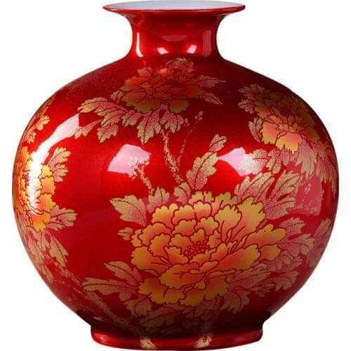 Creative apple vase Jingdezhen ceramic red vase home living room new Chinese modern minimalist decorations porcelain ornaments