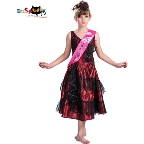 Eraspooky Vintage Drama Queen Dress Girls Halloween Costume For Kids Stage Play Dress Carnival Party Modern Performance Cosplay