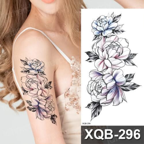 Waterproof temporary tattoos rose peony fake tatoo flowers leaves butterfly black henna tattoo sleeve arm band wrist tattoos art