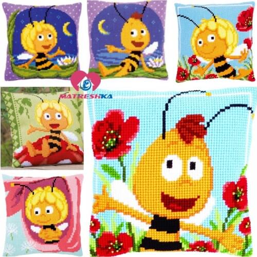Cross Stitch Cushion Cover Bee Decorative PillowCase Chunky Yarn Cross-Stitch Kit Cushions Home Decor accessories Crafts gifts