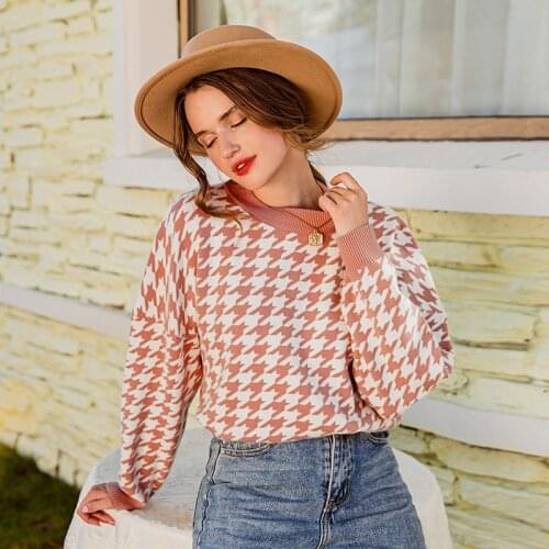 Women Geometric Printed knit Blouse Thousand Birds Knitting Sweater Female Casual Kit Sweater Female Autumn And Winter Vintage