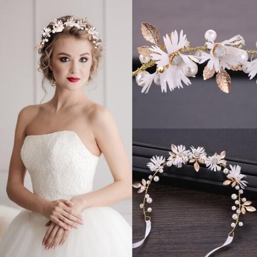 Pearl Flower Ladies Crown Wreath Bridal Wedding Tea Party Ladies Hair Accessories Elegant Luxury Korean Style Womens Scrunchie