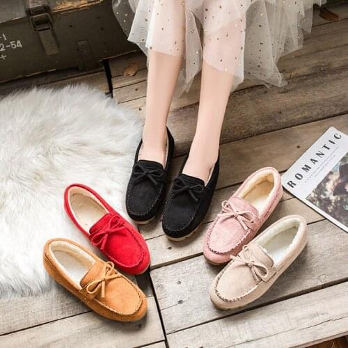 Winter bean shoes flat beef tendon soft bottom plus velvet cotton shoes for pregnant women and ladies lazy casual shoes