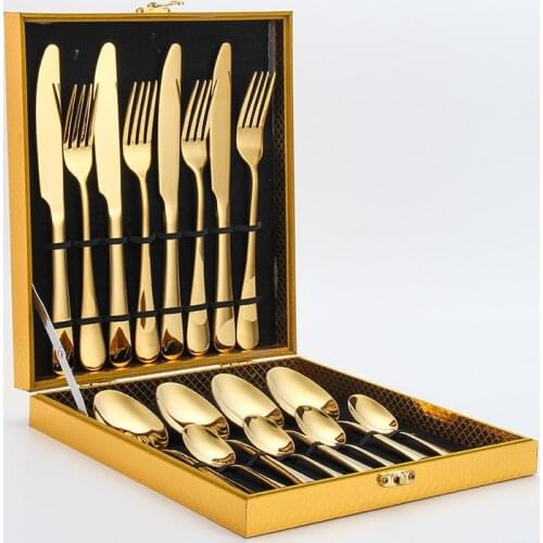 16/24 Pcs Golden Cutlery Dishes Dinnerware Table Sets Tableware Stainless Steel Gold Flatware Steak Fork Spoon Knife Set