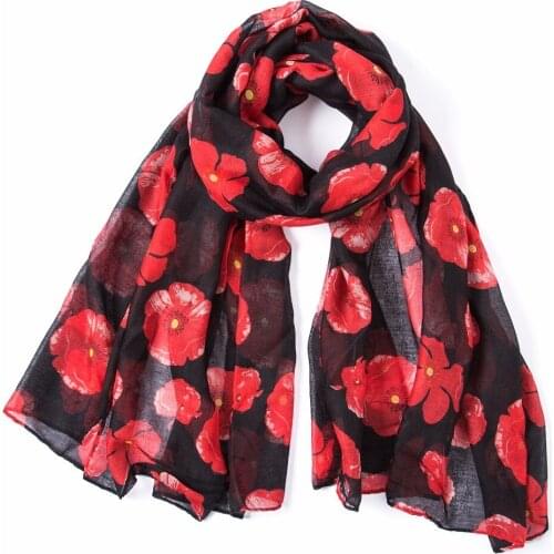 2020 Winter Fashion poppy Flower Print Scarf Women Wrap Shawl Women Accessories Poppies Scarves Long Scarf Free Shipping