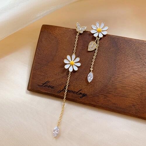 2021 Trend Flower Earrings for Women Korean Fashion Statement Hanging Earrings Gold Cute Daisy Drop Earring Jewelry Gifts