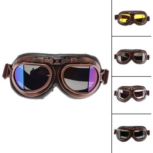 2019 Retro Motorcycle Goggles Glasses Vintage Moto Classic Goggles For Pilot Steampunk ATV Bike Copper Helmet