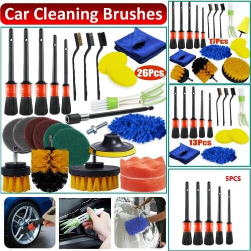 26/17/13/5Pcs New Upgrade Cleaning Brush Tool Set Car Cleaning Brush Bristle Car Washing Brush Set Working with Electric Drill