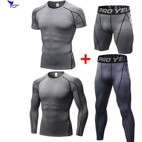4 Pcs Quick Dry Mens Summer Running Sets Sportswear Compression Sport Suits 2019 Clothes Joggers Training Gym Fitness Tracksuits