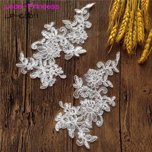 5 pairs 17cmX9cm LP-CG011 DIY lace wedding dress applique accessories bridal headdress white lace collar lace fabric patch