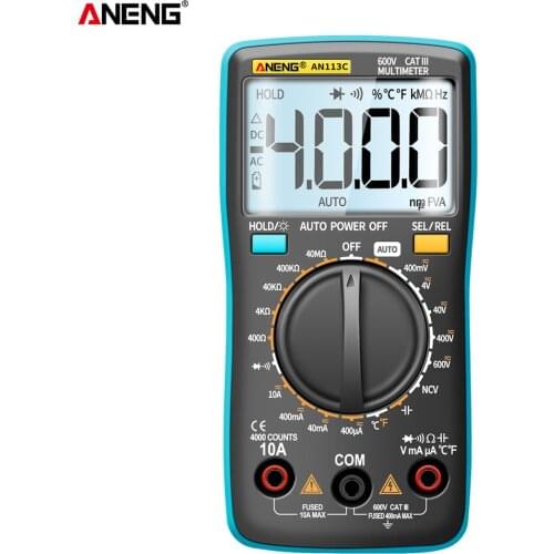 AN113C/E Digital Professional Multimeter 4000 Counts EletricAuto AC/DC Votage tester Current Ohm Ammeter Detector Tool
