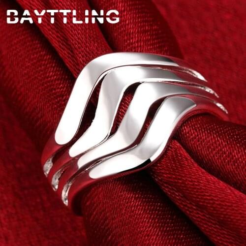 BAYTTLING 925 Sterling Silver 8# Glossy Water Ripple Round Ring For Woman Man Fashion Luxury Party Wedding Jewelry Gift