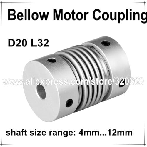 Zero-Backlash Metal Bellows Servo Motor Coupling CNC Bore 5/6/6.35/7/8/9/9.525/10 Mm 1/4"3/8" D20