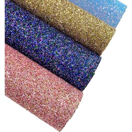Multicolored Shiny Colorful Chunky Glitter Faux Artificial Leather Fabric Sheet for Making Hair Bow/Wallpaper/Decorative/Craft