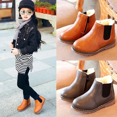 Fashion Childrens Martin Boots Girls Boots Non-Slip Warm Snow Boots Autumn Winter Kids Shoes Black Brown Gray 1 2 3 4 5 6 7-12T