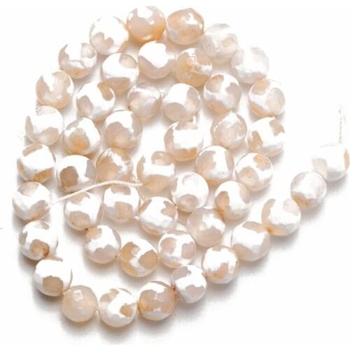 Wholesale Faceted Natural White Tibetan Agates Stone Loose Beads for Jewelry Making Accessories 8 10 12mm Necklace Bracelet DIY