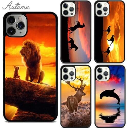 Elephant Deer Horse Giraffe Sunset Phone Case for iPhone 11 12 Pro Max mini X XR XS SE 2020 5 6S 7 8 Plus Galaxy S8 S9 S10 Cover